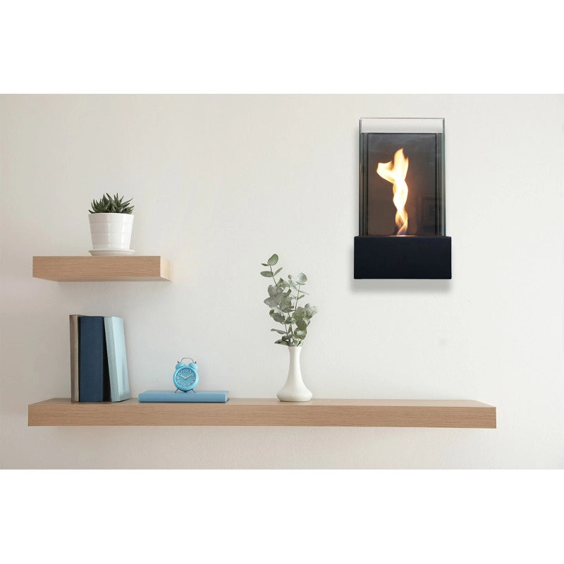 Biocamino parete / tavolo Altea Nero 0,8 kW – 3 vetri protezione, fiamma a spirale, struttura acciaio – Tecno Air System