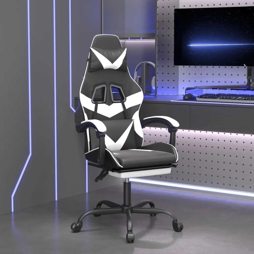 vidaXL Sedia da Gaming Girevole Poggiapiedi Nero e Bianco Similpelle