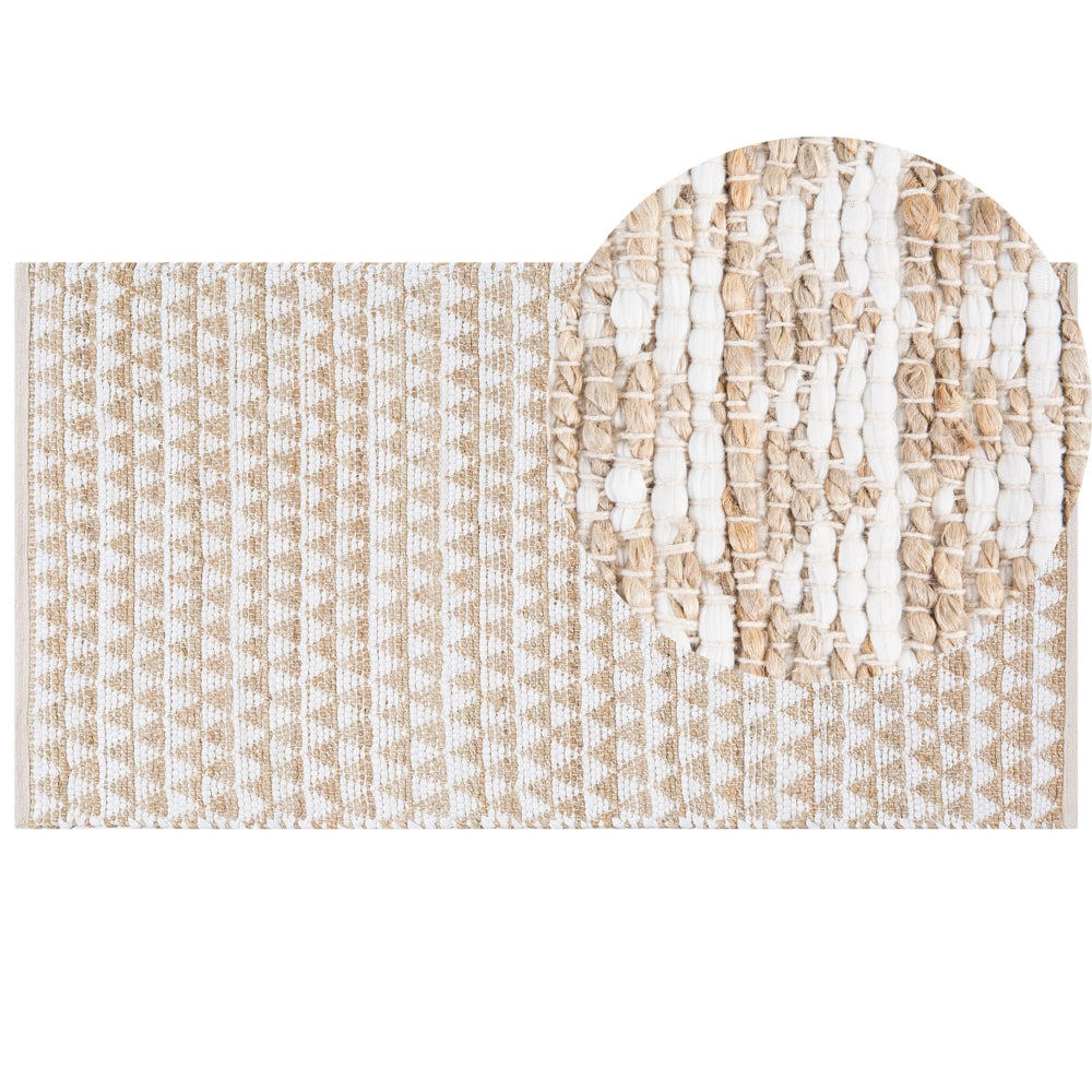 Tappeto Beige Iuta e Misto Cotone 80 x 150 cm Motivo Geometrico Intrecciato a Mano