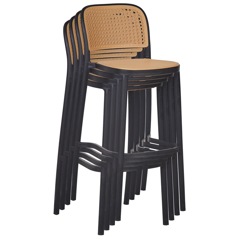 Set di 4 sedie da bar impilabili in plastica e senza braccioli, di colore beige e nero stile moderno