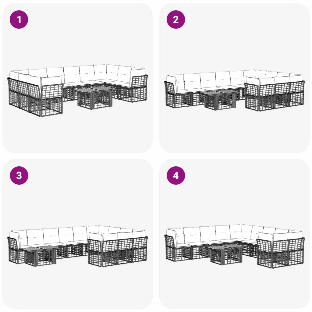 Set Divano da Giardino 11 pz Nero e Grigio scuro polyrattan 3437903