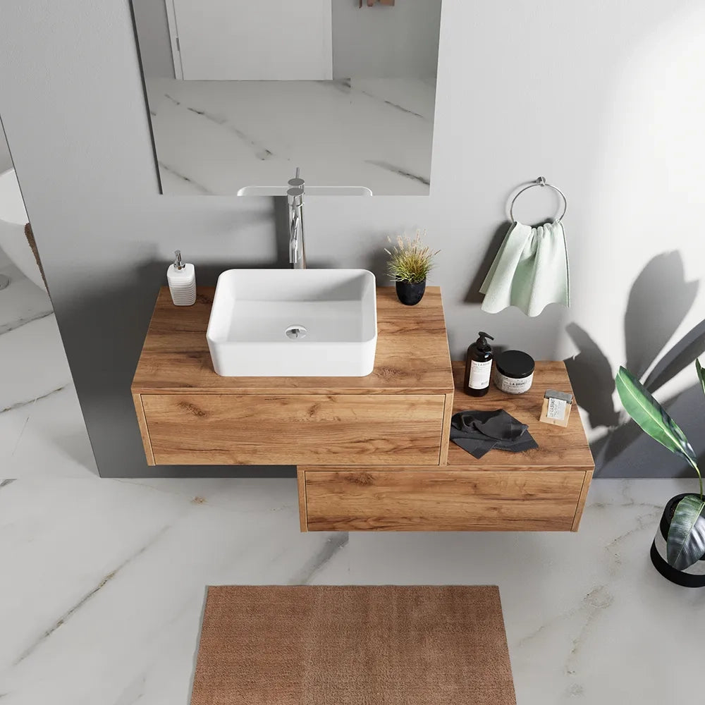 Mobile bagno sospeso modulare 100cm due cassetti apertura push&pull rovere gransasso con top | Galdor