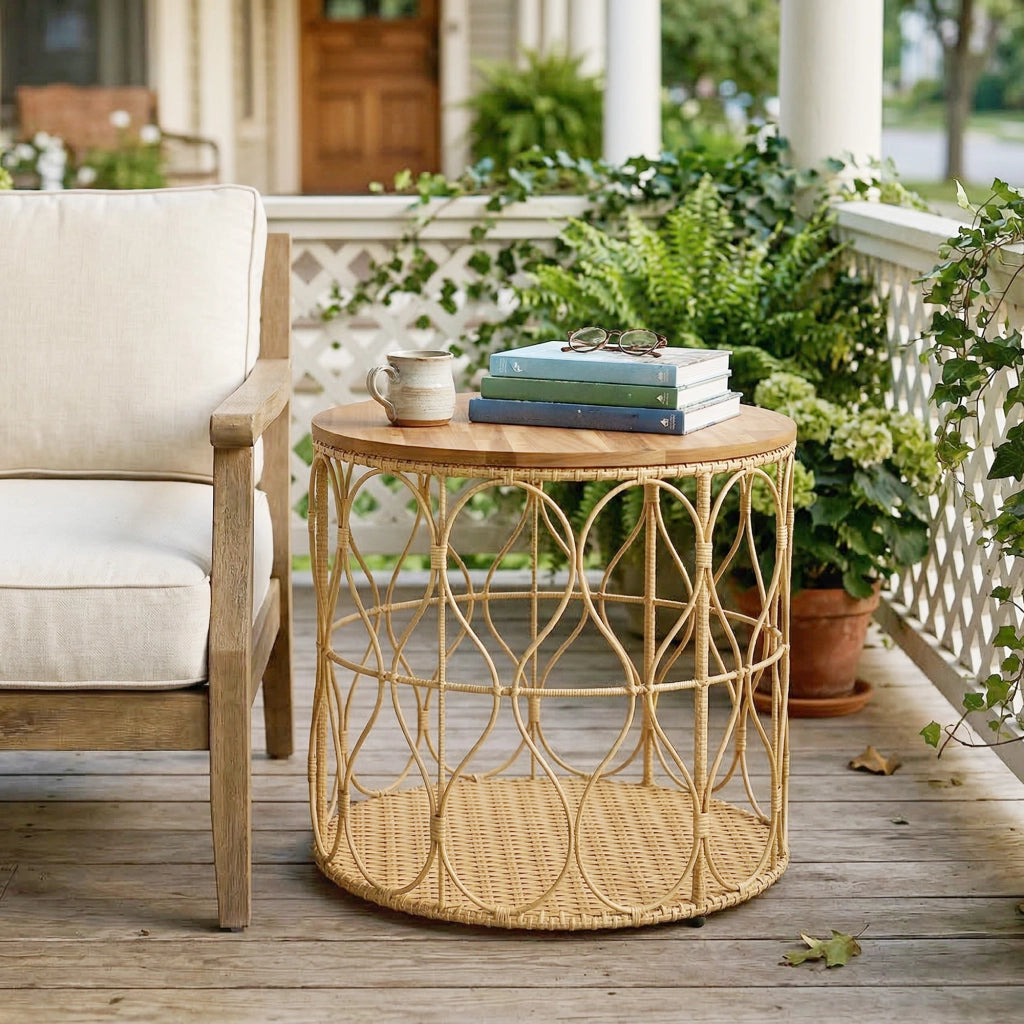 Tavolino da giardino ¨C zephmum ¨C legno acacia effetto rattan ?50 cm