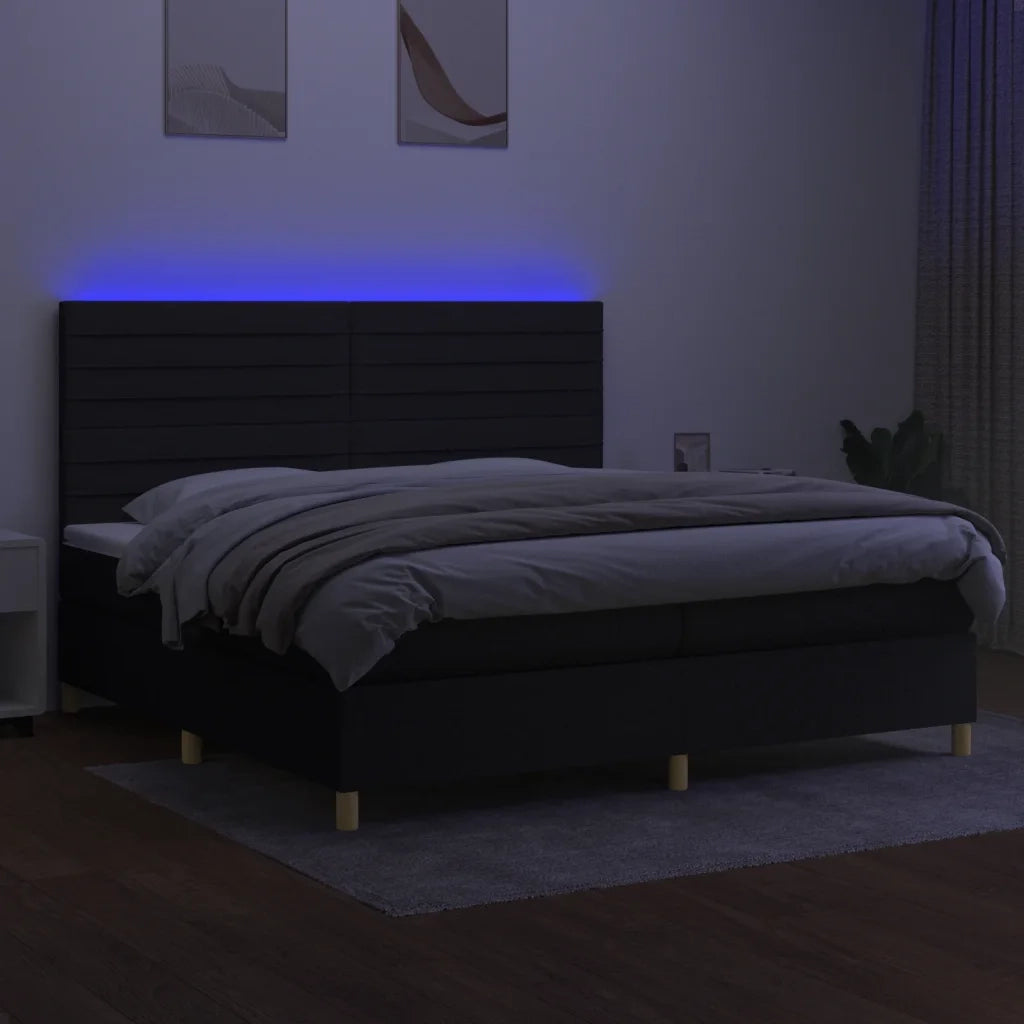 Letto a Molle Materasso e LED Nero 200x200cm in Tessuto 3135543