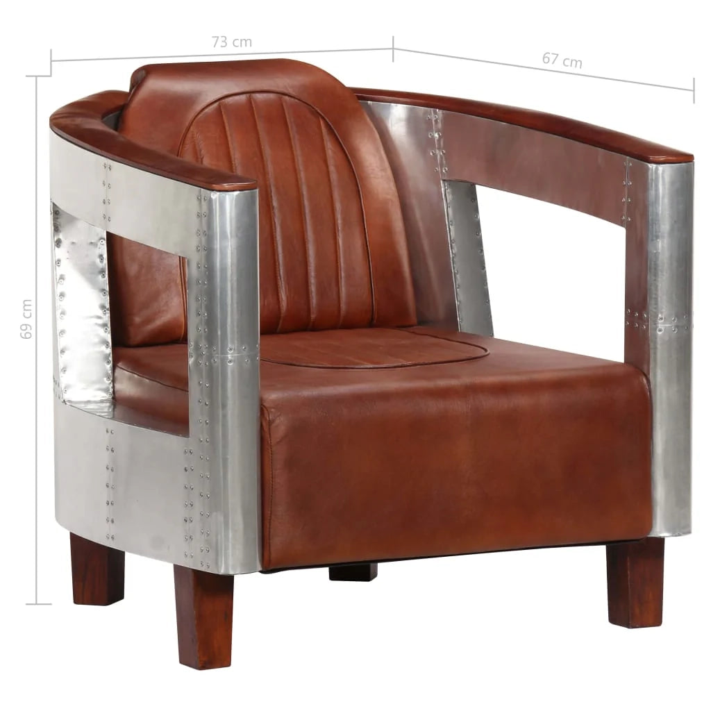 Poltrona poltrona lounge di design divano club da soggiorno in vera pelle marrone stile aviatore 1102180/3