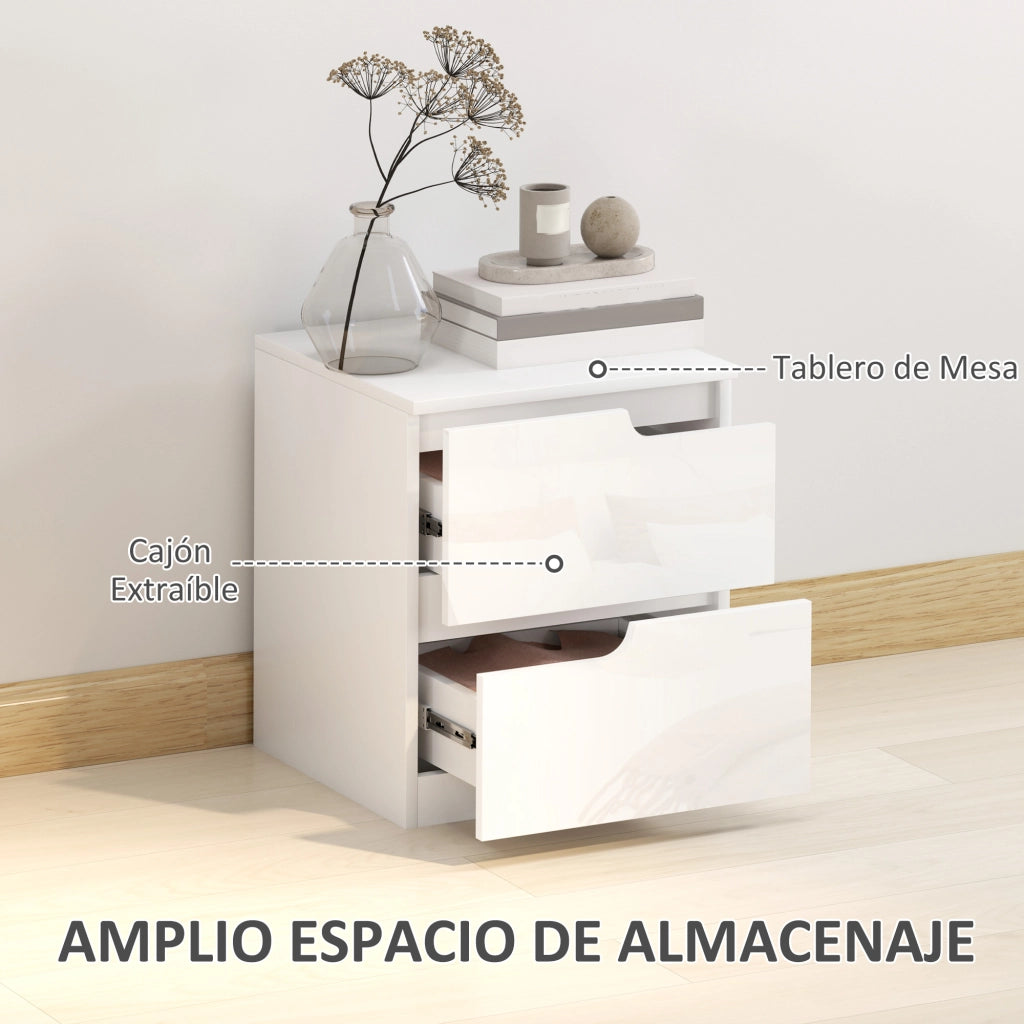 Comodino Moderno con Cassetti ¨C zephmum ¨C Bianco Lucido 40x40x48 cm