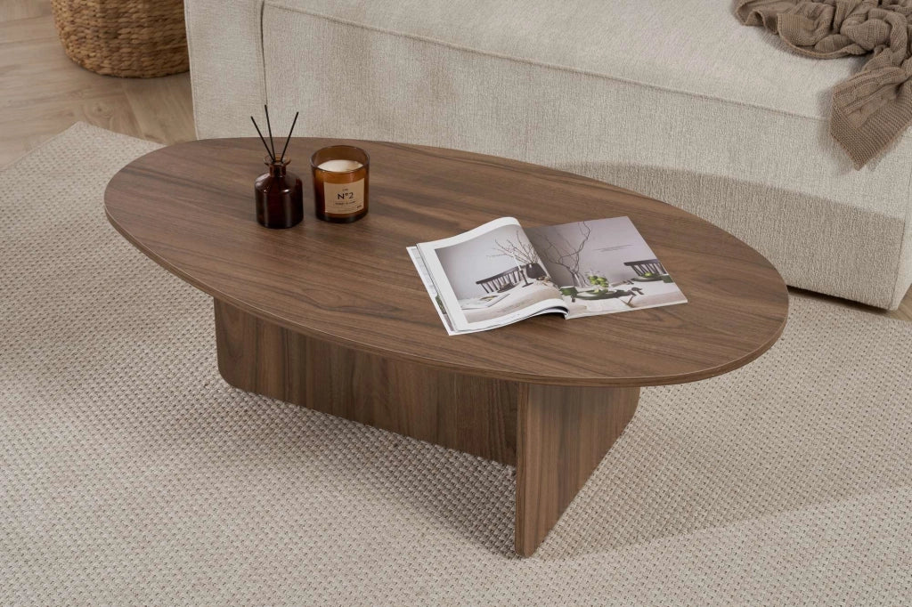 Parona, Tavolino da Salotto Forma Ovale, 120x65x40h cm Marrone Noce