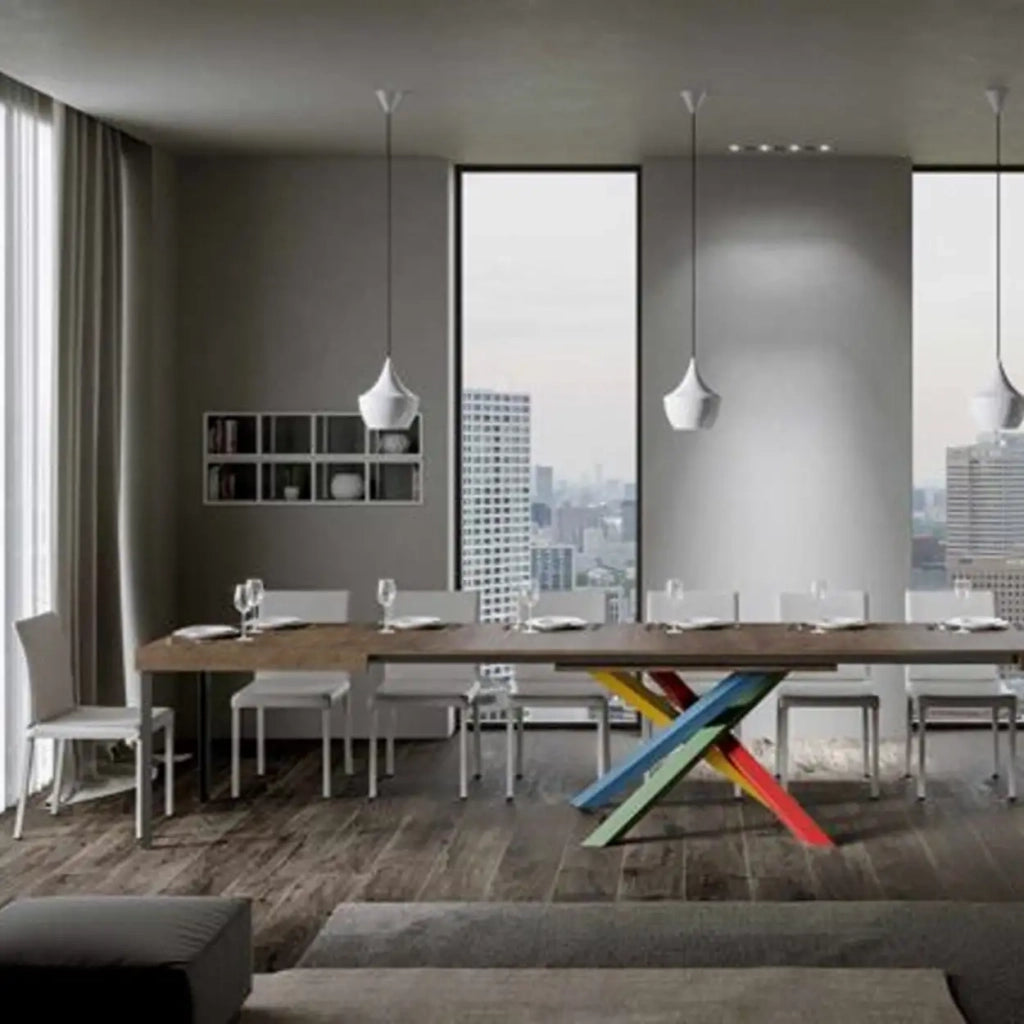 Tavolo allungabile 130/390x90 cm Volantis colore noce gambe multicolore 4/B