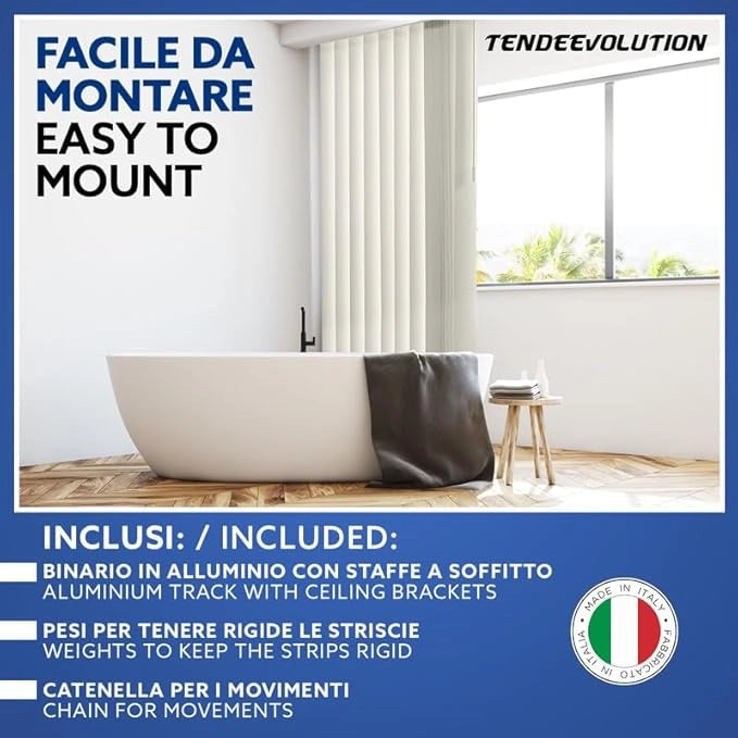Tenda Verticale Shantung 127mm - Colore Blu 62, Attacco Soffitto - Larghezza 2m x Altezza 2m - Apertura Sinistra - Per Casa E Ufficio