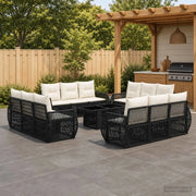 Set Divano da Giardino 13 pz Nero e Bianco Crema polyrattan 3436918