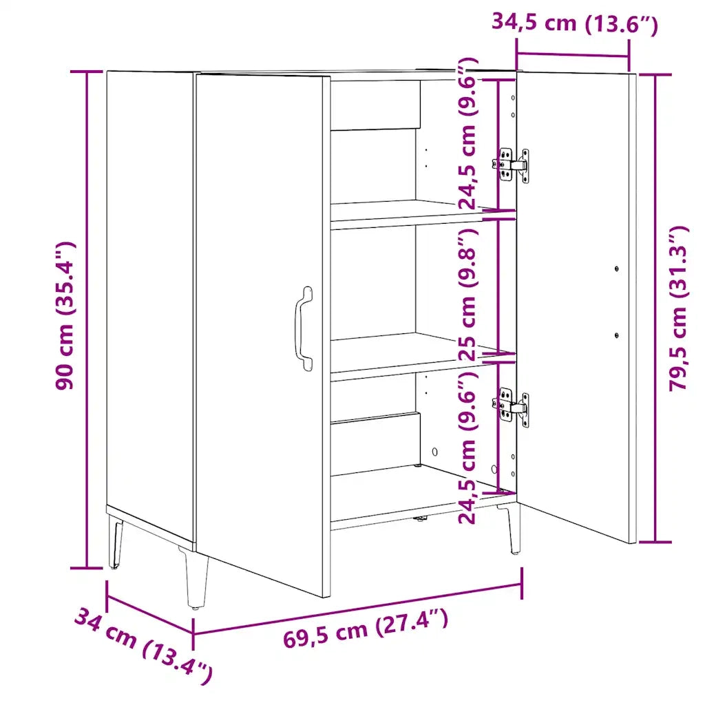 Credenza Rovere Nero 69,5x34x90 cm in Legno Multistrato 862093