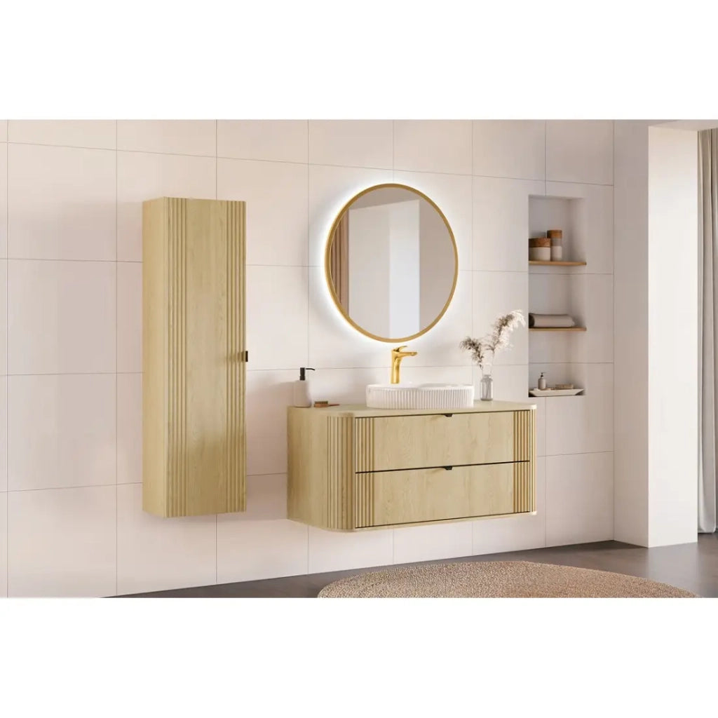 Mobile sottolavabo KORI 120 cm in rovere chiaro – 2 cassetti – sospeso
