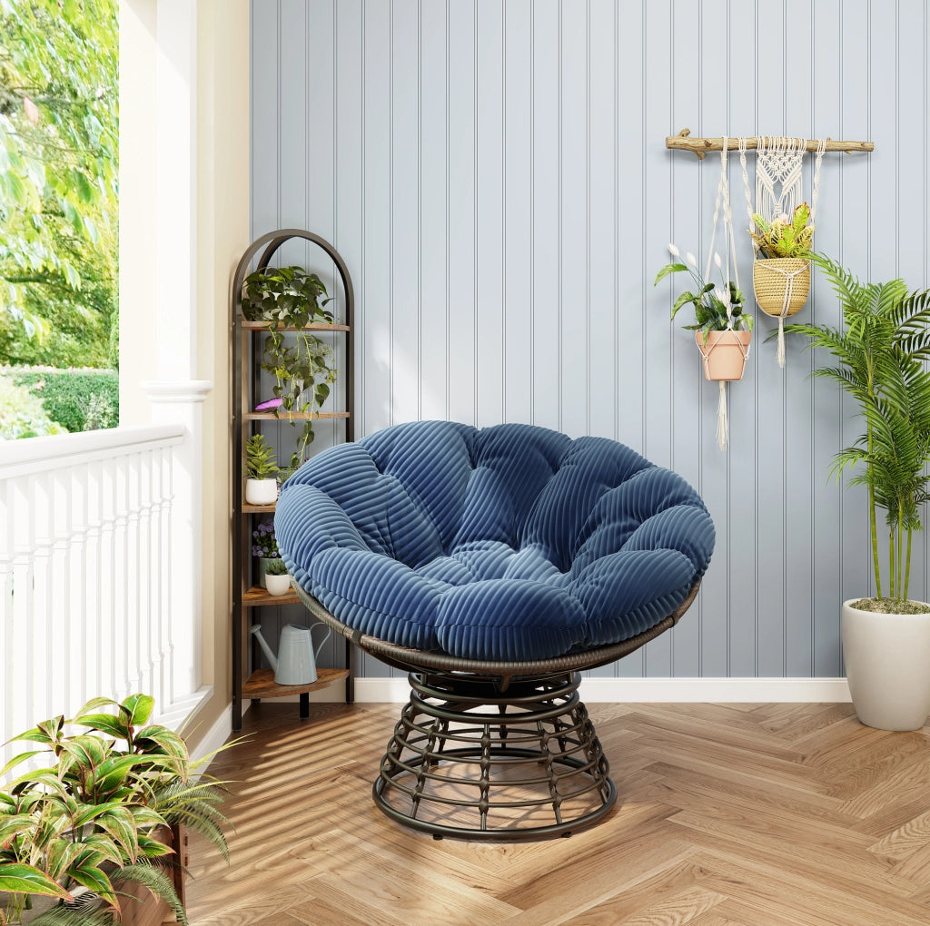 Poltrona Papasan girevole 360° con cuscino blu navy