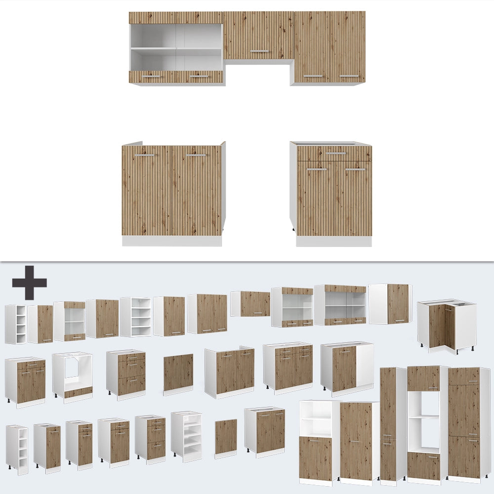Cucina componibile R-Line Rovere artigianale/Bianco 200 cm, PL Rovere Vicco
