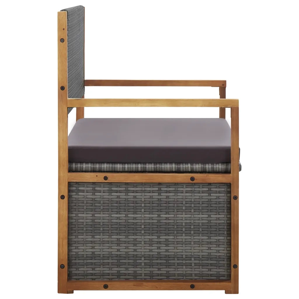 Cassapanca 115 cm in Polyrattan e Legno Massello Acacia Grigia 46011