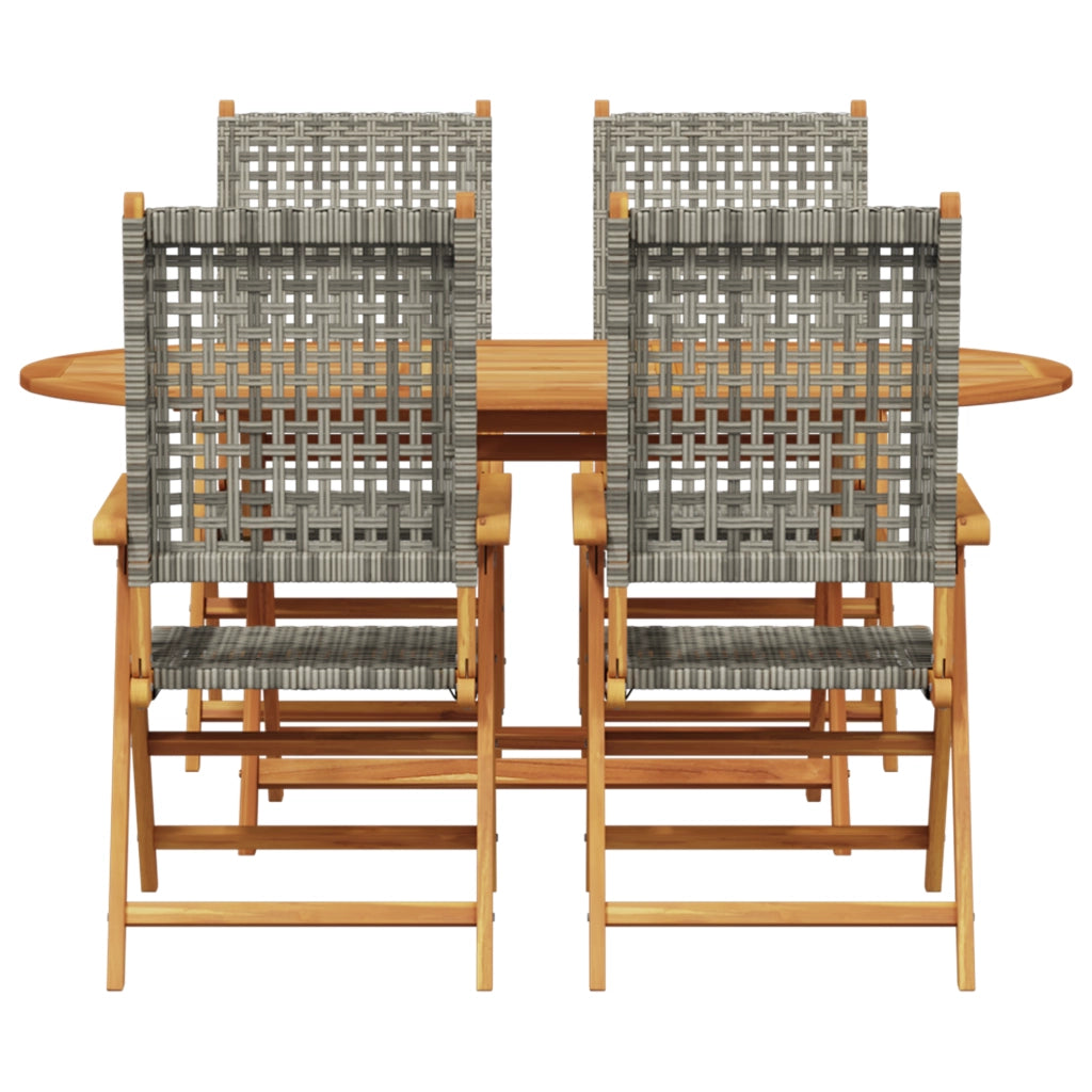 Set da Pranzo da Giardino a 5 Pezzi in Legno Massello di Acacia e Rattan Sintetico - Grigio