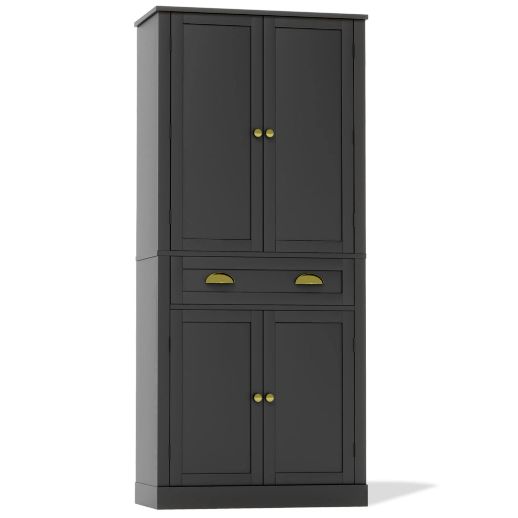 Credenza 80x40x182 cm con 4 ante; 1 cassetto e ripiani regolabili in MDF nero