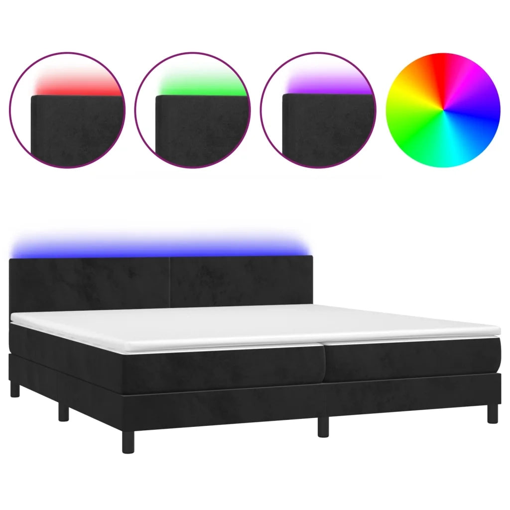 Letto a Molle con Materasso e LED Nero 200x200 cm in Velluto 3134305