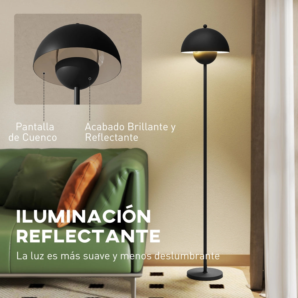 Lampada da terra per soggiorno moderna con paralume a ciotola interruttore a pedale attacco E27 senza lampadina ?30x155 cm nero ¨C zephmum ¨C nero