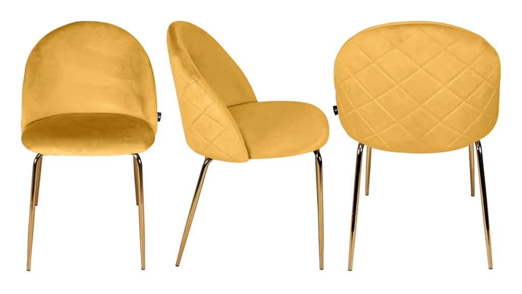 Set di 2 sedie da pranzo imbottite in velluto giallo senape piede oro - Nicole - SD32NIG