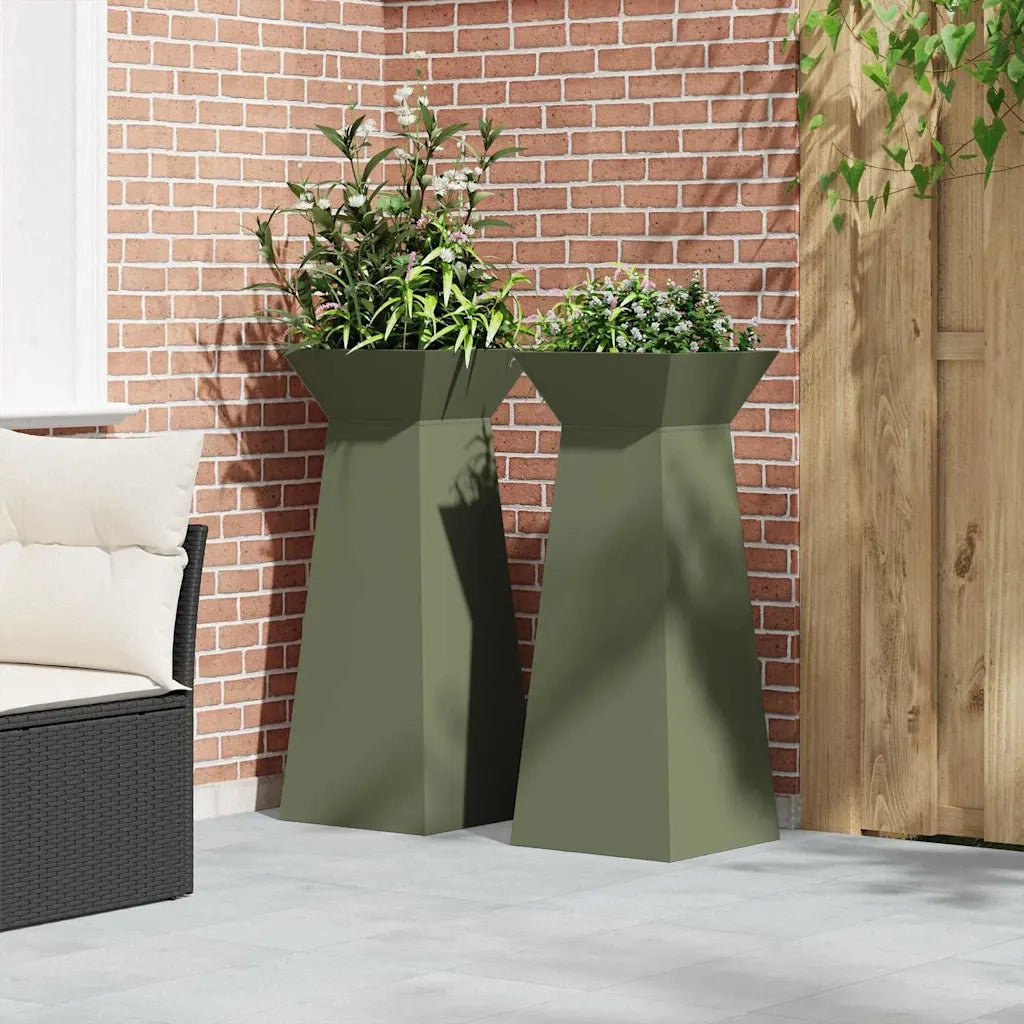 2 pz Fioriere | Cassetta per fiori | Vaso a Pilastro Oliva 40 x 40 x 100 cm
