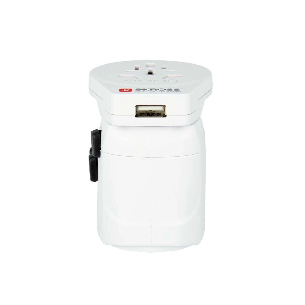Adattatore da viaggio mondiale a 3 poli con porta USB 12W 2,4A Bianco Skross