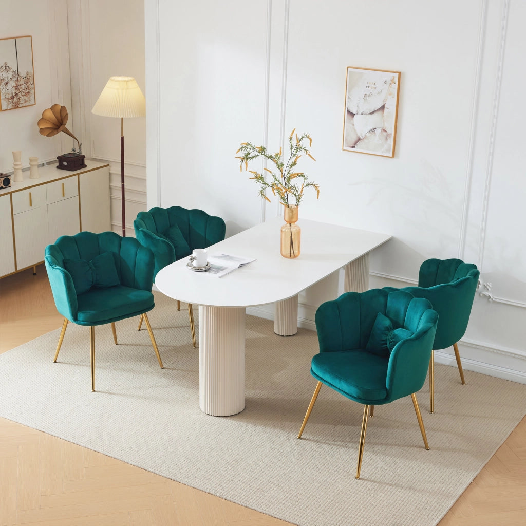 Poltrona con Schienale a Petalo e Cuscino Farfalla Design Ergonomico in Velluto Verde
