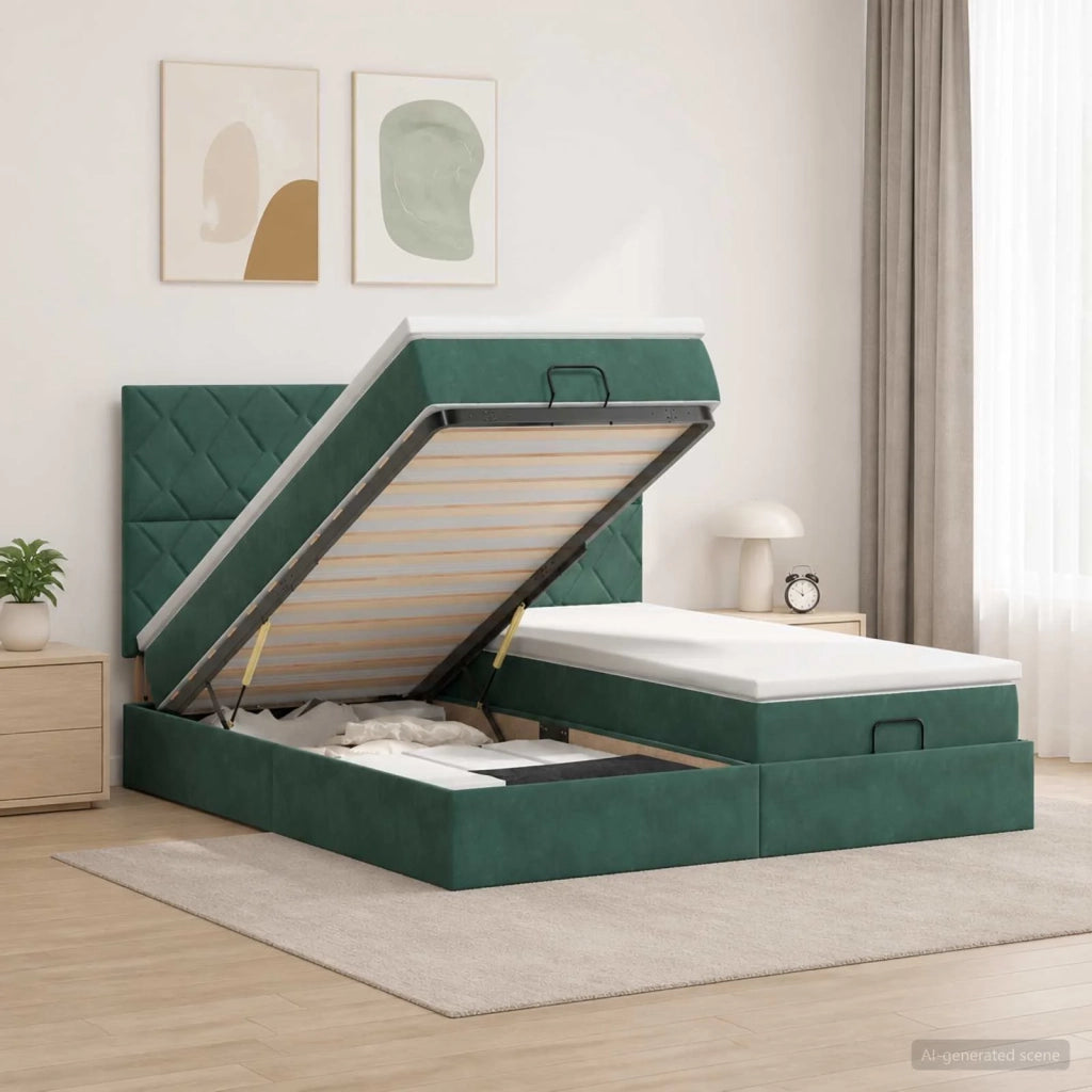 Letto Ottomano con Materasso e LED Verde Scuro 180 x 200 cm 3458517