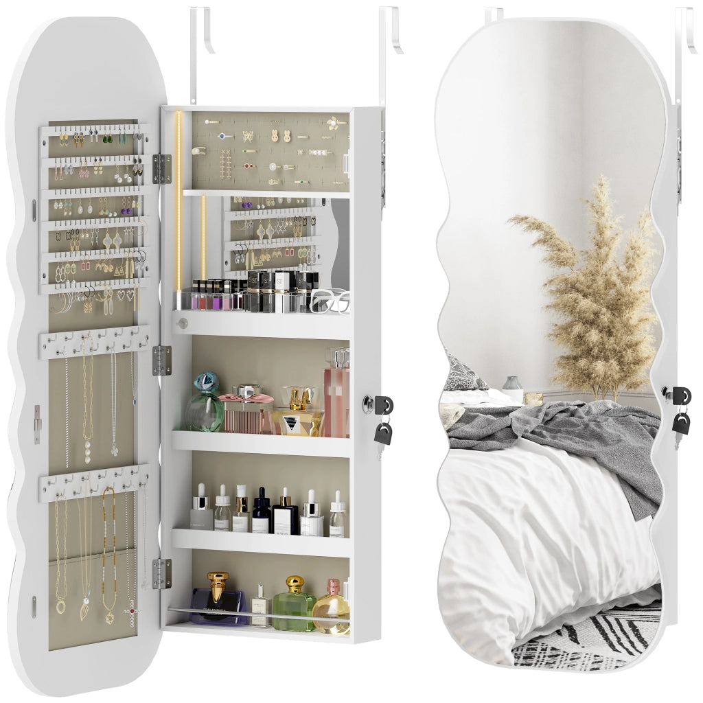 Specchio Portagioie con Luce LED da Parete o Porta ¨C Xylo ¨C Bianco con Serratura