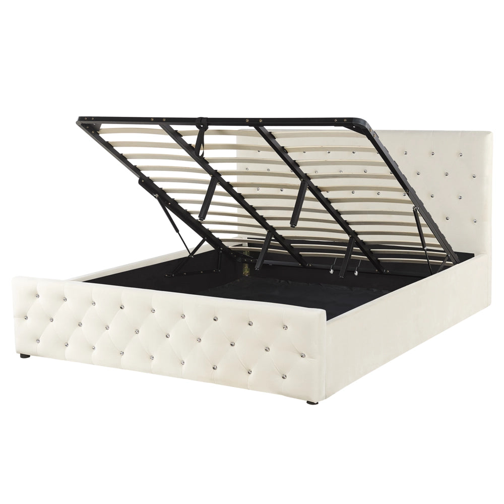 Letto Matrimoniale Moderno con Contenitore in Velluto Beige 180 x 200 cm