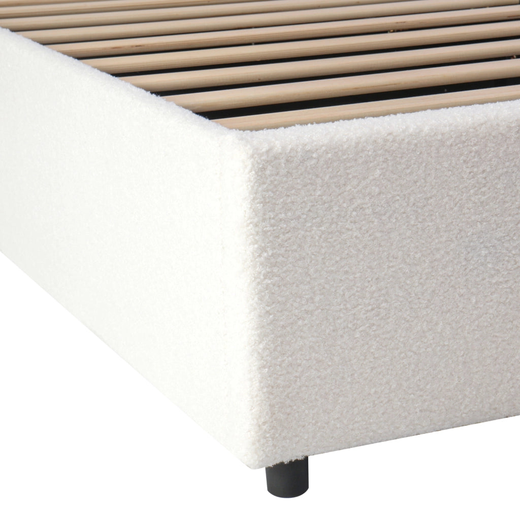 Letto singolo 90x200 cm con contenitore idraulico; tessuto bouclé beige