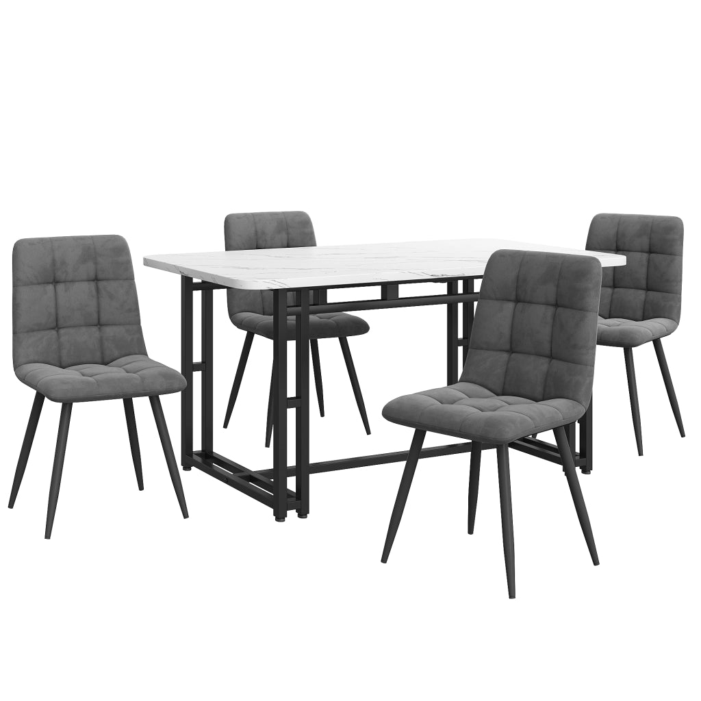 Tavolo da pranzo per 4 persone con 4 sedie, piano in MDF e gambe in metallo, per sala da pranzo e soggiorno, grigio
