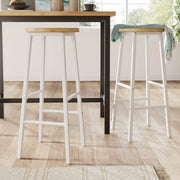 Sgabello da bar set da 2 con seduta effetto legno e piedi regolabili in metallo bianco moderno per isola cucina