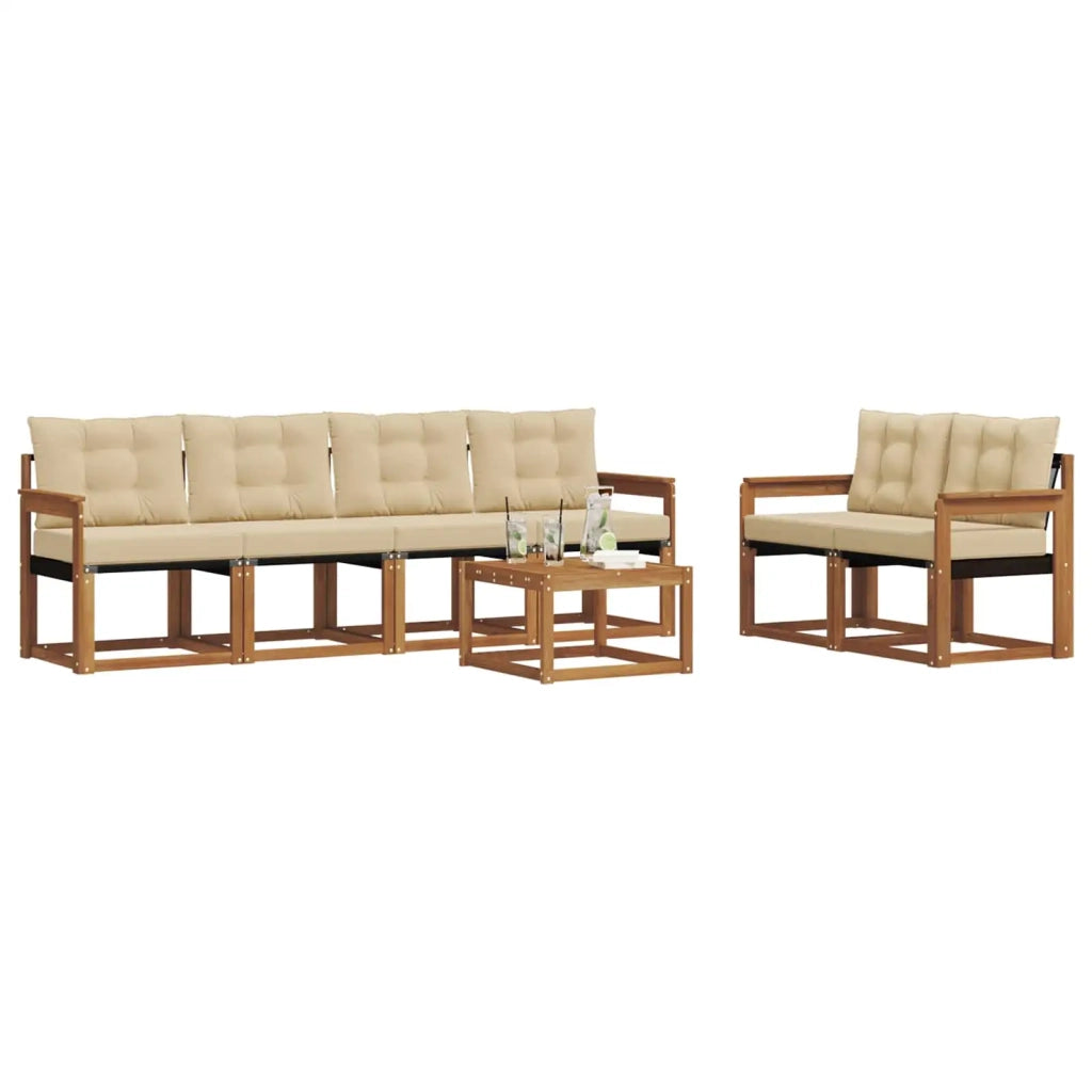 Set di divani da esterno con cuscino 7 pcs Naturale e Beige 3368420