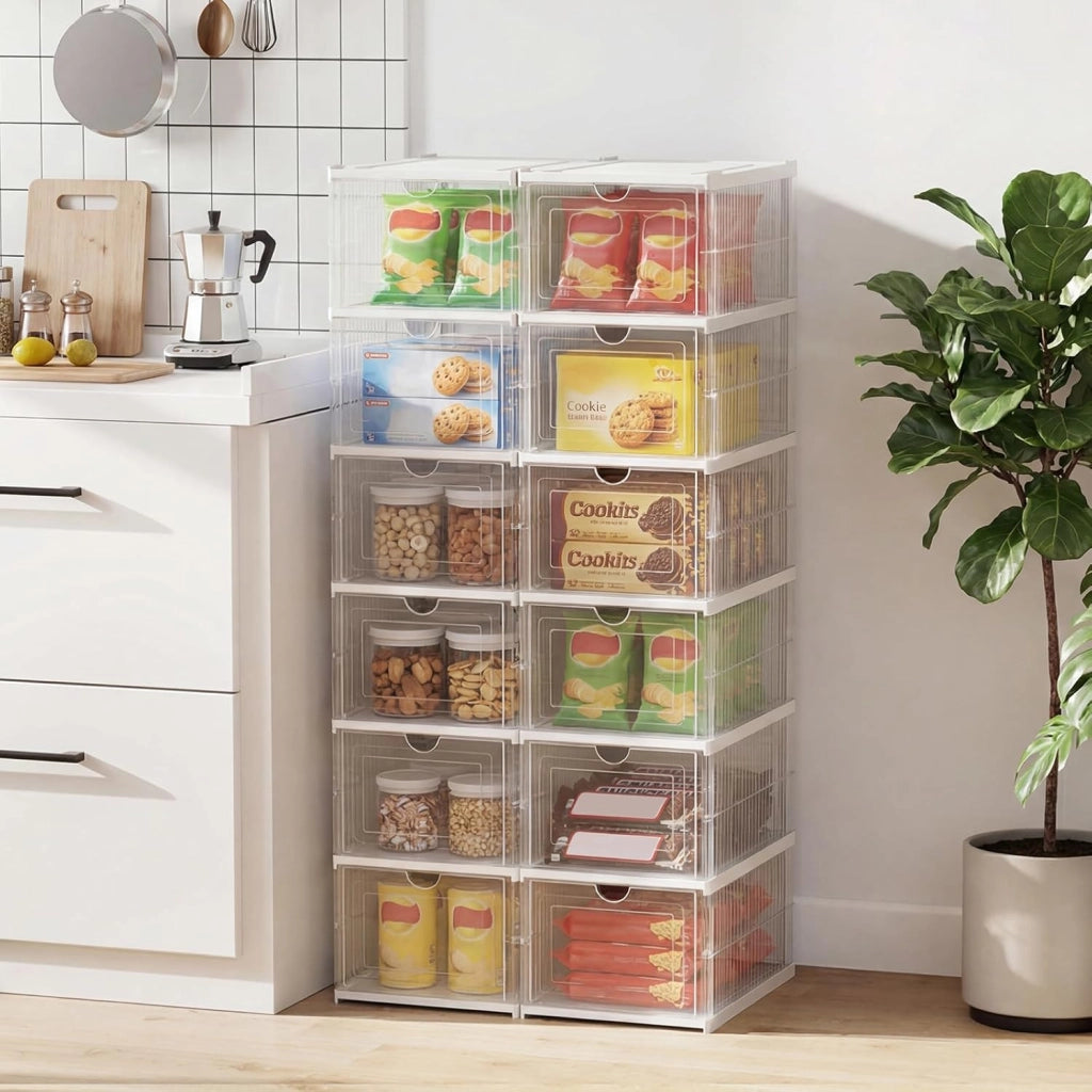 Scatole per Scarpe, Set di 2 Organizzatore per Scarpe a 6 Livelli, Scatole Pieghevoli in Plastica con Porta Frontale a Ribalta, Scarpiera Salvaspazio per Ingresso e Soggiorno