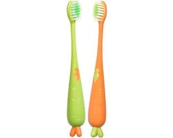 Tecniche di Pulizia per Bambini - Set di Spazzolini con Borsette Soffici - Igiene Orale Giornaliera - Manico Extra Spesso - 2 Pezzi - Vari Colori