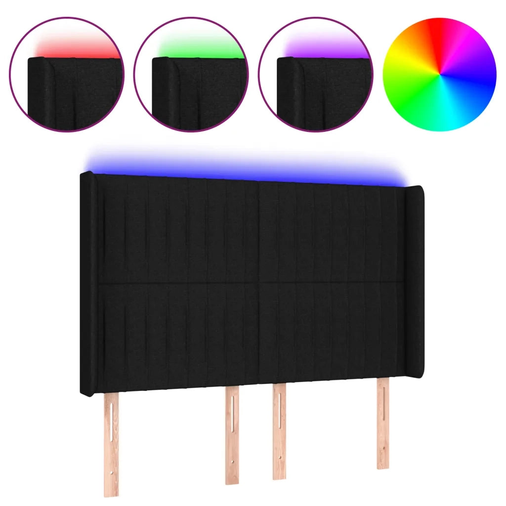 Testiera | Testata a LED Nera 147x16x118/128 cm in Tessuto
