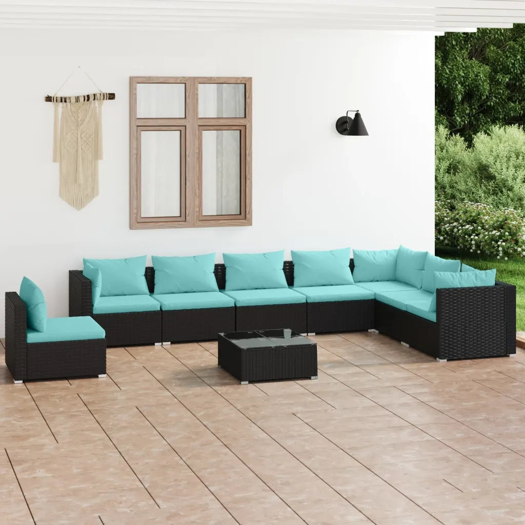 Set Divani da Giardino 9 pz con Cuscini in Polyrattan Nero cod mxl 34577