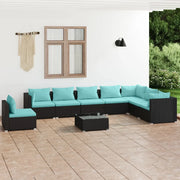 Set Divani da Giardino 9 pz con Cuscini in Polyrattan Nero cod mxl 34577