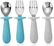 Set di utensili in acciaio inossidabile a silicone per bambini in età prescolare 4 pezzi (blu)