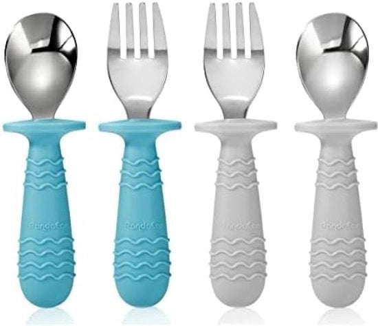 Set di utensili in acciaio inossidabile a silicone per bambini in età prescolare 4 pezzi (blu)