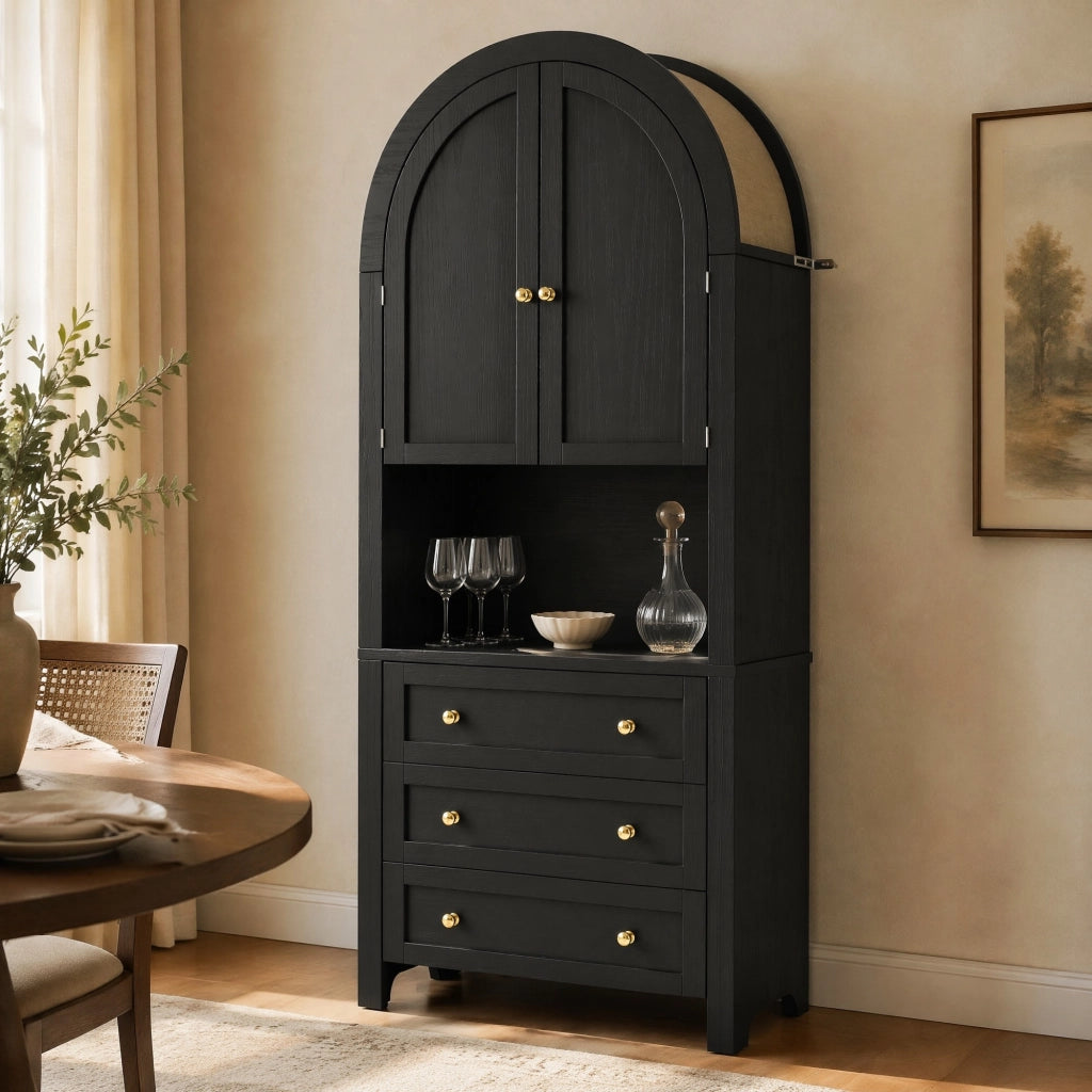 ARMADIO Alto con 3 Cassetti e Ante 70x35x180 cm Nero MDF
