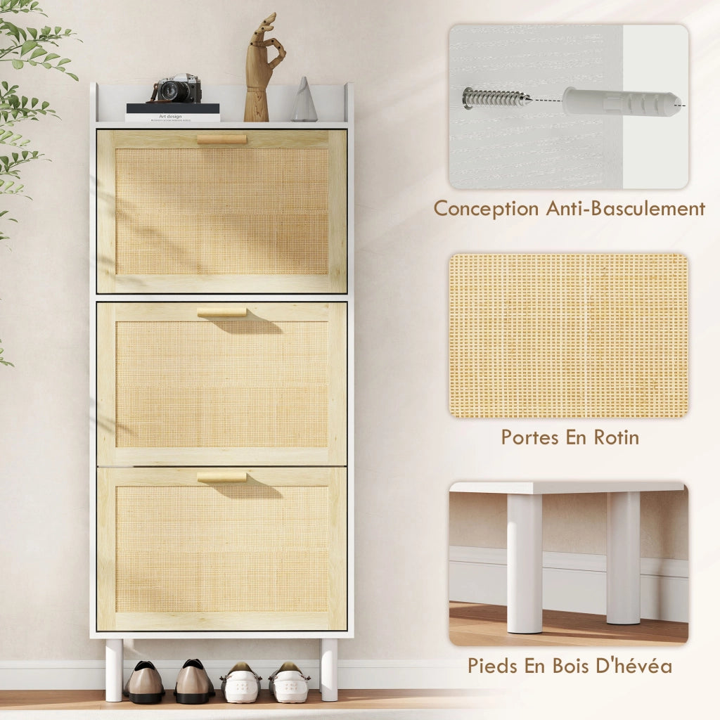 Scarpiera con 3 ante e ripiani ¨C Zephmum ¨C Bianco 65x24.5x153 cm