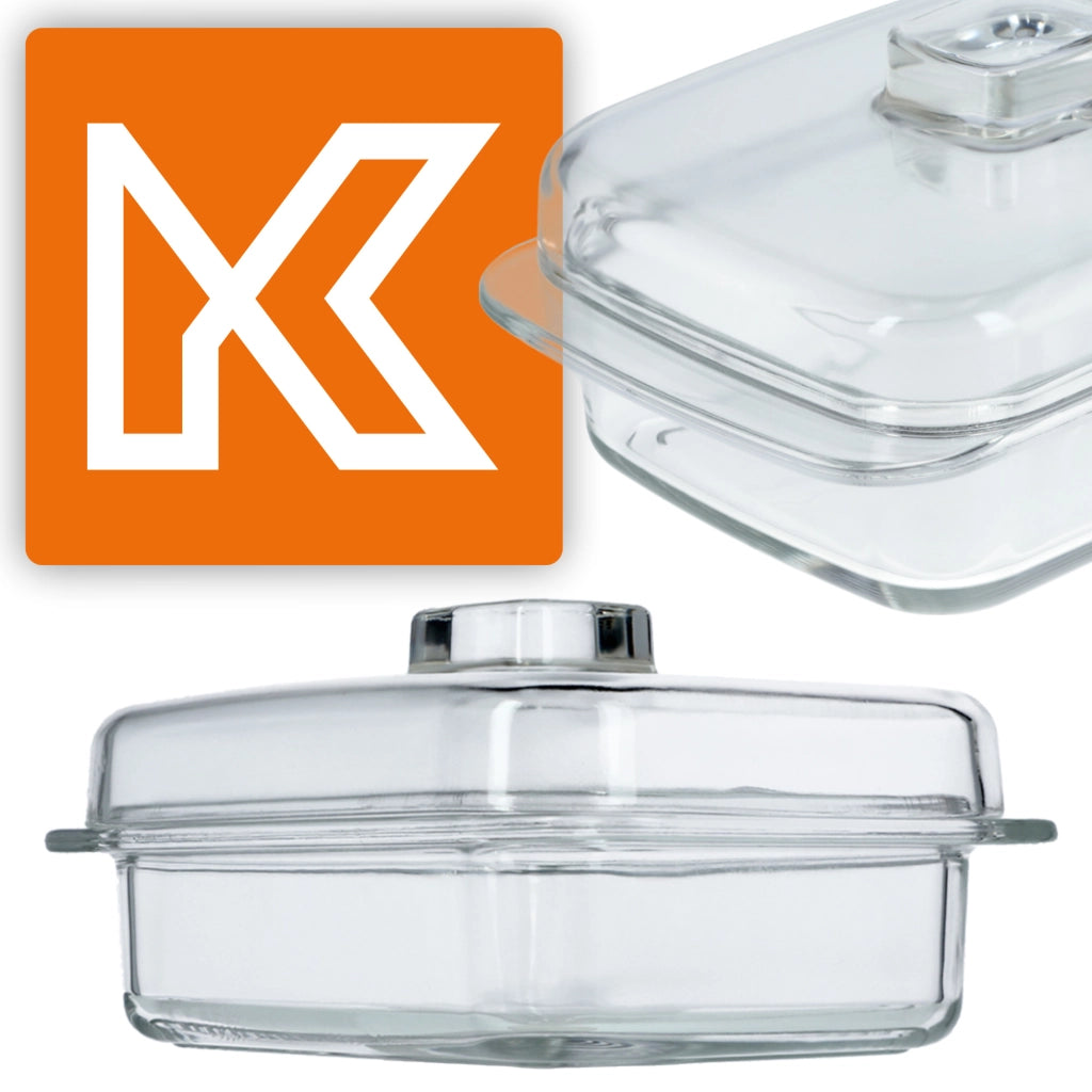 Burriera in vetro KADAX con coperchio e manico.