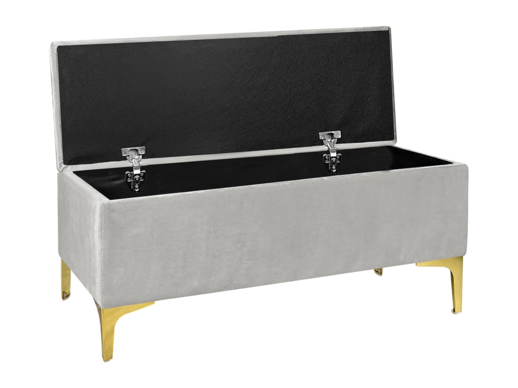 Pouf Panca Imbottita Divanetto In Velluto Contenitore PortaOggetti Panca Sgabello A Pie Di Letto Con Gambe In Metallo Dorato Cassapanca Ingresso Legno Massello Panchina  - Grigio chiaro
