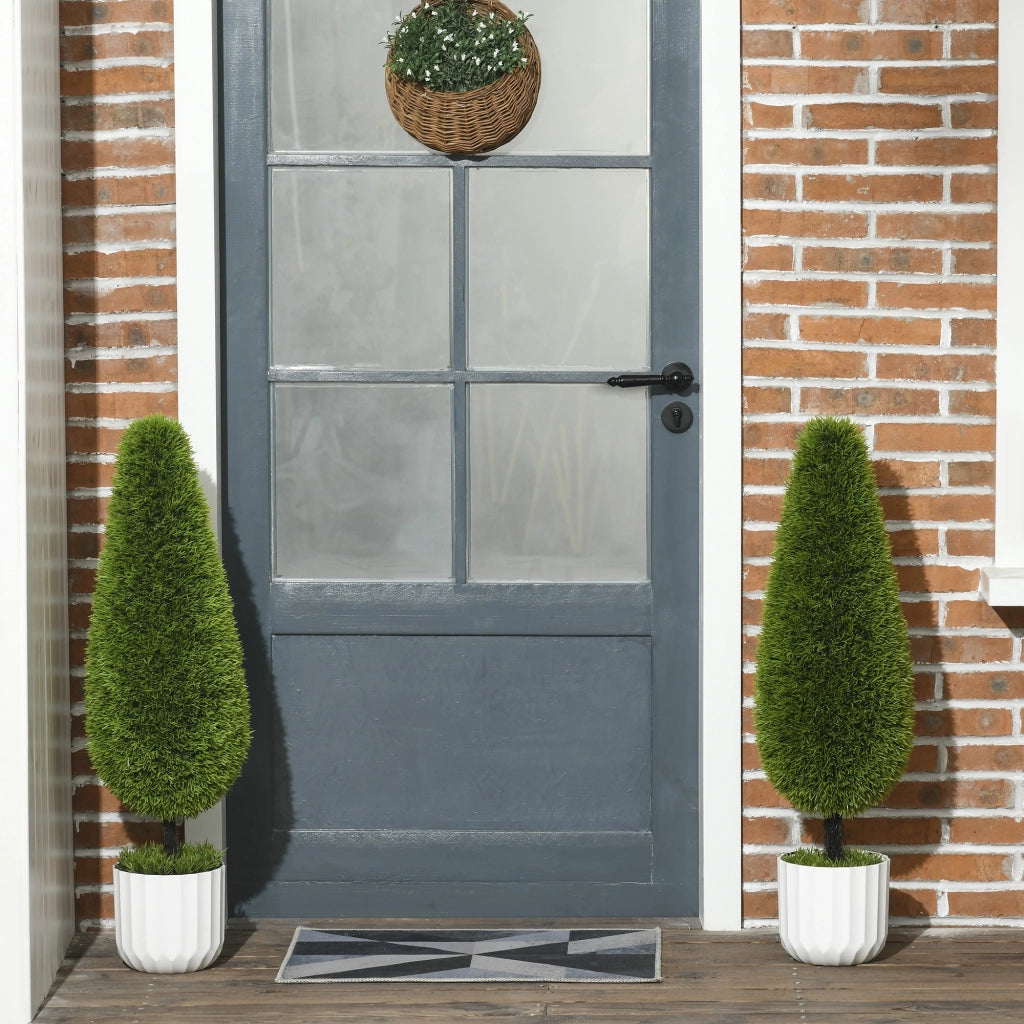 EasyComfort Set 2 Piante Finte di Cipresso con Vasi Ø12x16 cm, Muschio e Cemento, in PE e Plastica, Verde e Bianco