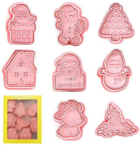 8 pezzi di stampi per biscotti a forma di Natale, stampi per biscotti in plastica, forme per Natale, stampi per biscotti, stampi per biscotti per biscotti, torte, cioccolato, torte di Natale