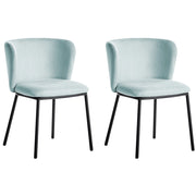 Set di 2 sedie da pranzo in poliestere azzurro Rivestimenti in metallo nero Gambe senza braccioli Schienale curvo Design moderno e contemporaneo
