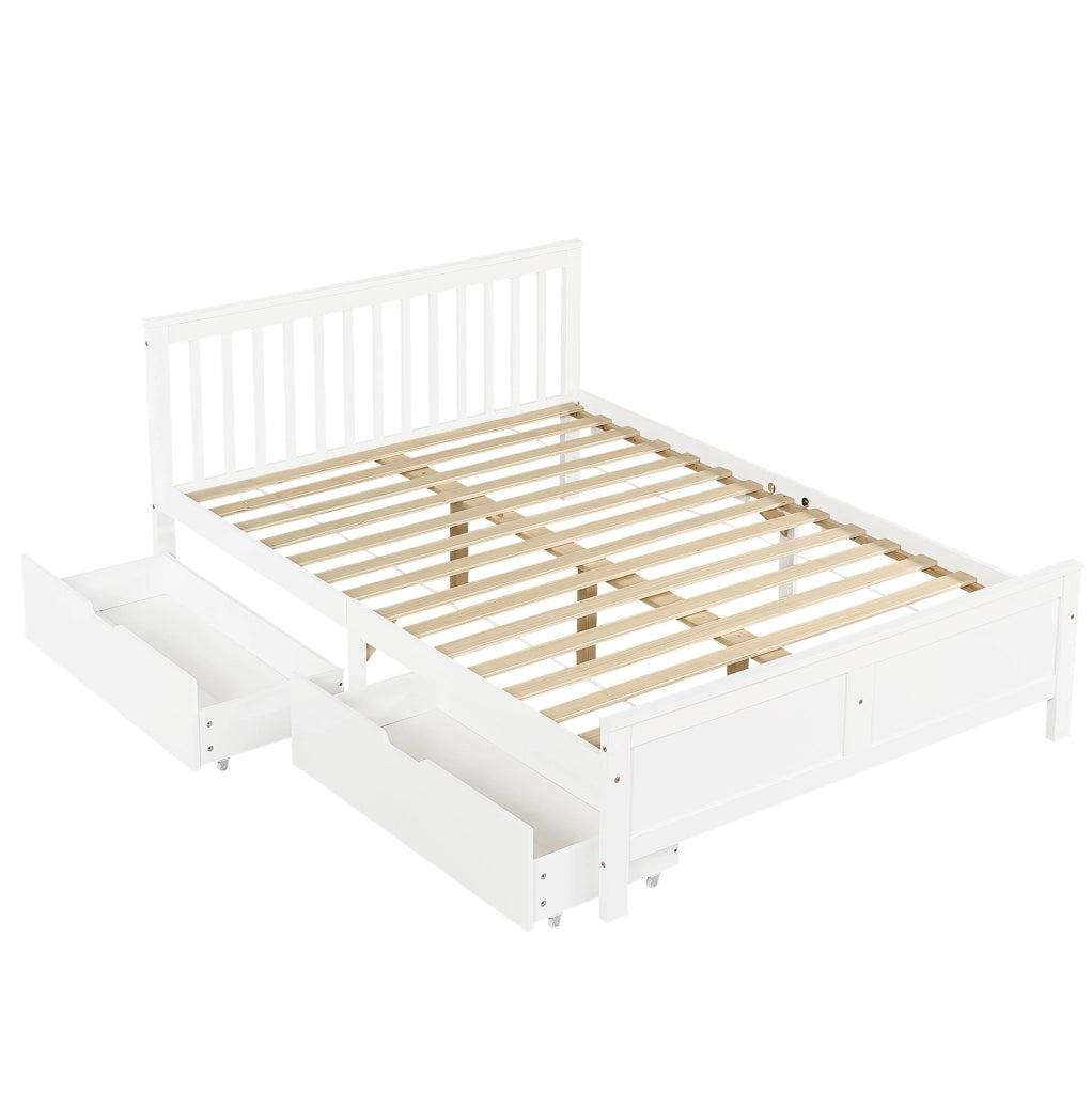 Letto matrimoniale 140x200 cm con 2 cassetti; legno massello bianco