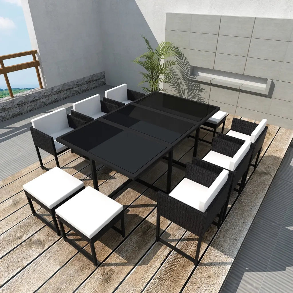 Set da Pranzo da Giardino 11 pz con Cuscini in Polyrattan Nero 42760